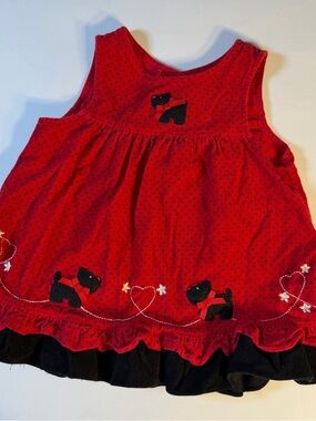 Rare Too! Scottie Dog Red Corduroy Dress 18 Month Baby Jumper Polka Dots Vintage